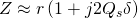 \displaystyle Z\approx r\left( 1+j2{{Q}_{s}}\delta  \right)